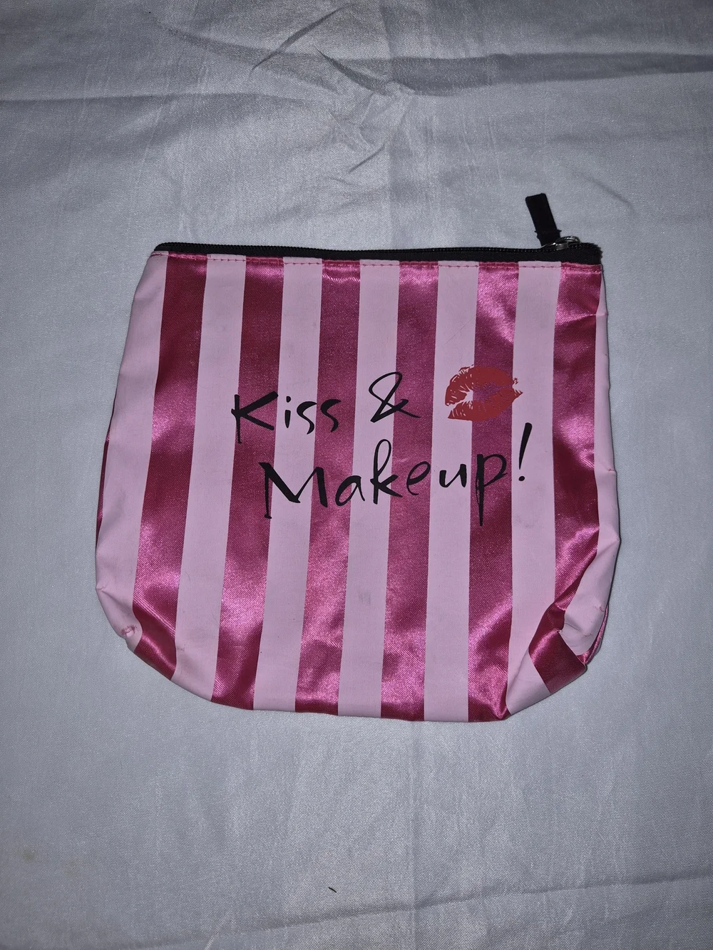 Kiss & Makeup! Pink Striped Makeup Bag